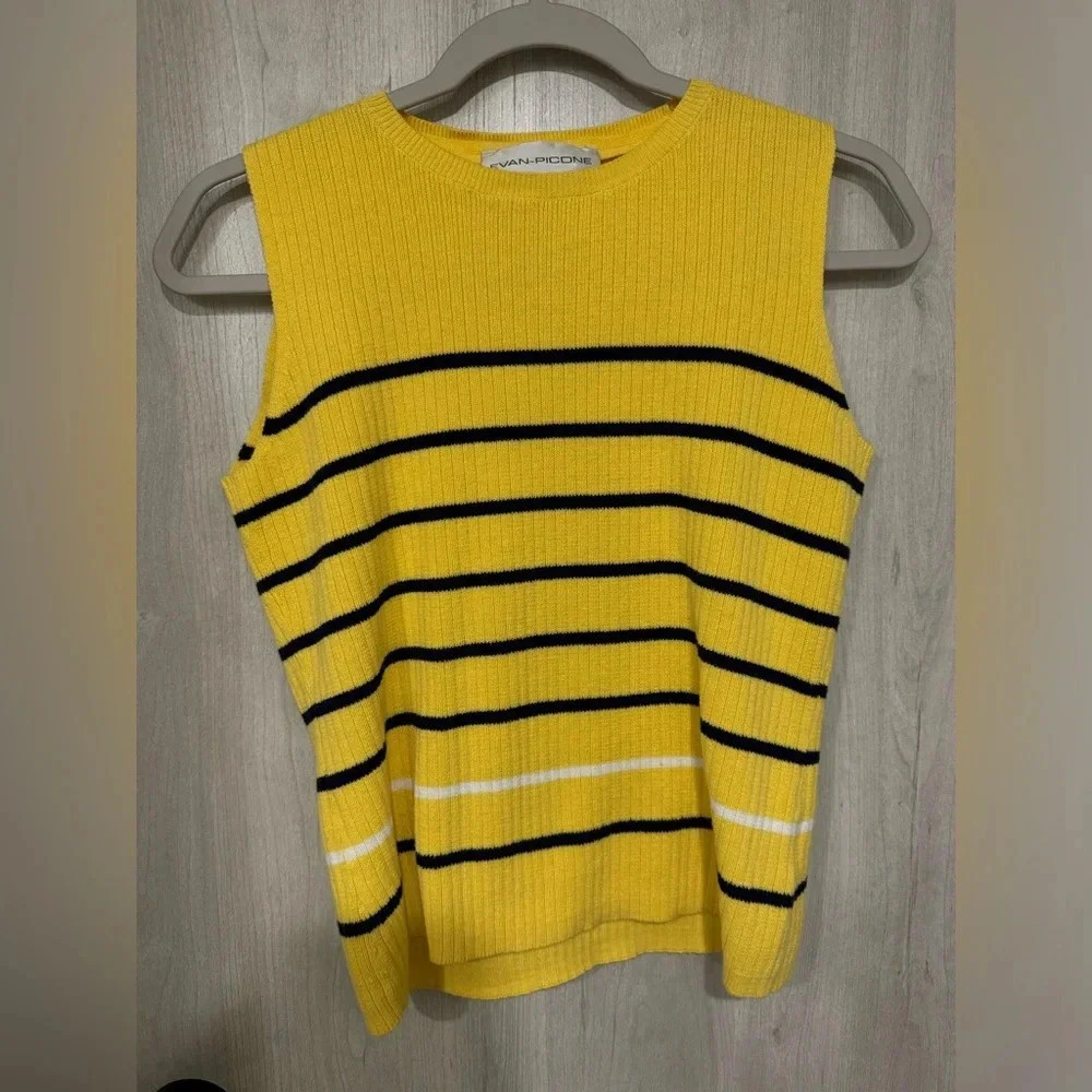 100% Cotton Sleeveless Blue and White Striped RibbedCotton Top‎